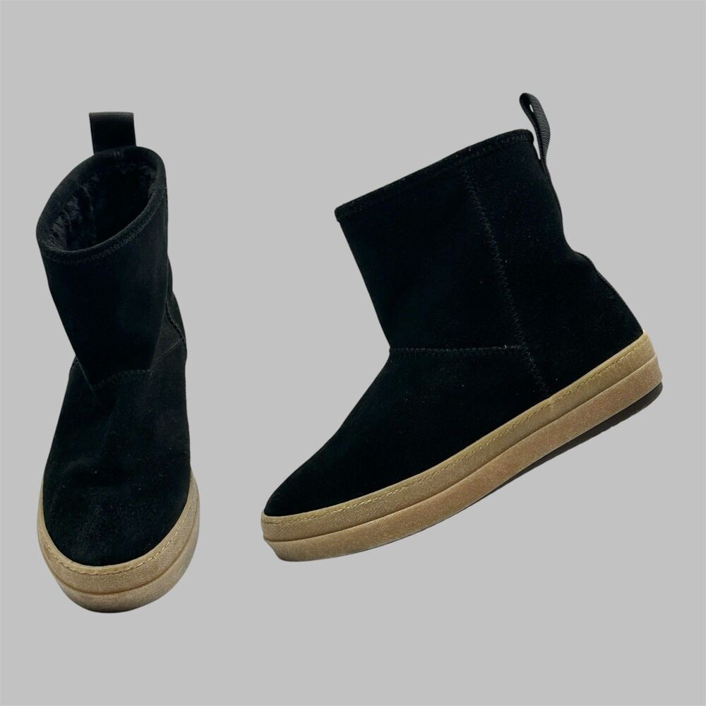 James Perse Shearling Easy Pull On Boots Womens Size 10 Black Suede Italy